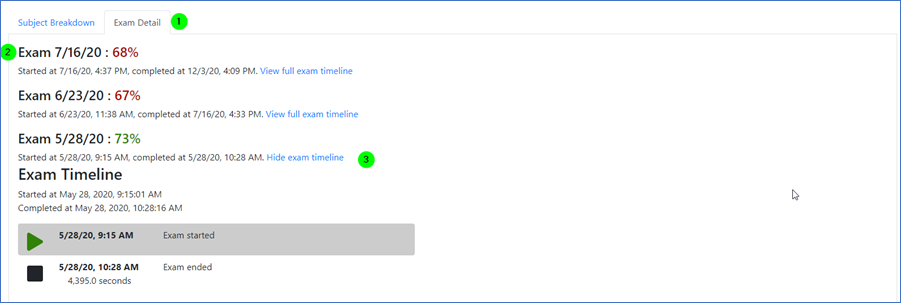 ABMP Exam Coach MBLEx Exam Result update showing new tab addition, color coding and timeline features.